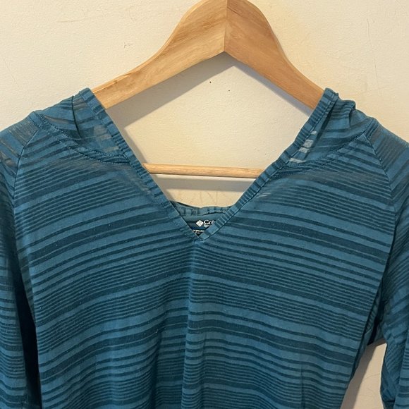 COLUMBIA | Women's Striped Hoodie Top Green Size Small - Picture 4 of 5